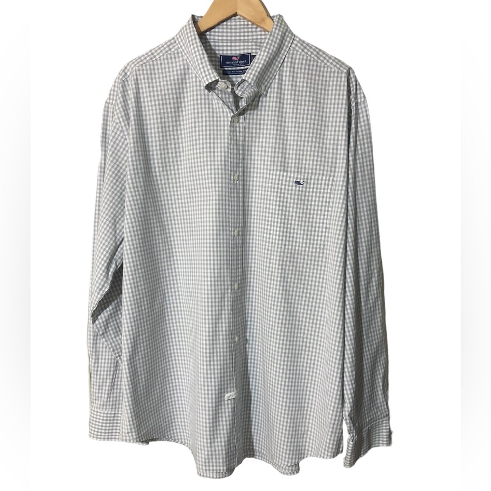 VINEYARD VINES Classic Fit Grey Gingham Tucker Shirt Big & Tall
